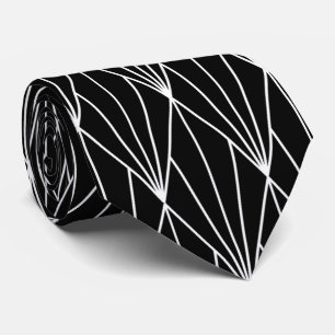 Cravate élégant noir blanc art déco motif