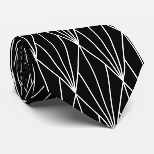 Cravate élégant noir blanc art déco motif (Roulé)