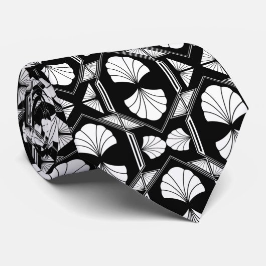Cravate élégant noir blanc art déco motif (Roulé)