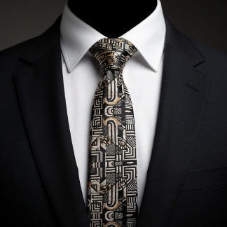 Cravate Élégant Noir Blanc Beige