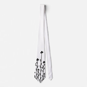Cravate Elégant noir blanc minimaliste fleur sauvage doodé