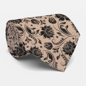 Cravate Élégant noir de Damas Floral Tan Arrière - plan (Roulé)