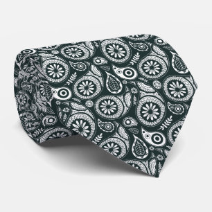 Cravate Élégant noir et blanc Vintage Motif Paisley