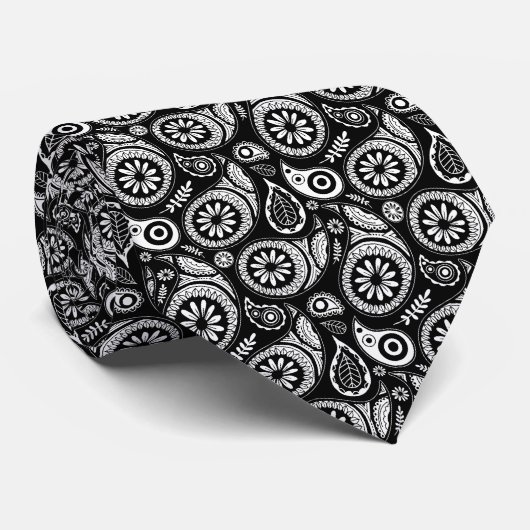 Cravate Élégant noir et blanc Vintage Motif Paisley (Roulé)
