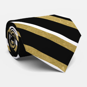 Cravate élégant noir or blanc rayé motif