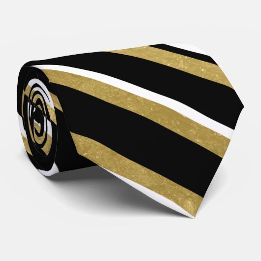 Cravate élégant noir or blanc rayé motif (Roulé)