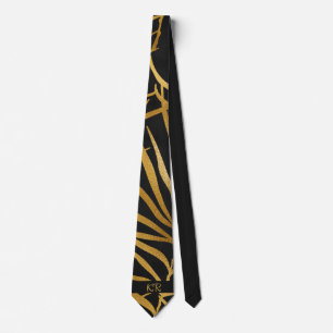 Cravate Elégant Noir Palm Leaf Motif Initiales