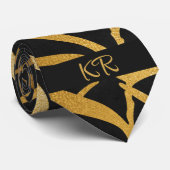 Cravate Elégant Noir Palm Leaf Motif Initiales (Roulé)
