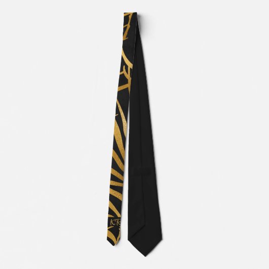 Cravate Elégant Noir Palm Leaf Motif Initiales (Dos)