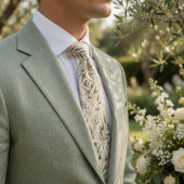 Cravate Elegant Olive Branches & Ivory Floral
