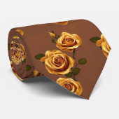 Cravate Elégant or jaune Brown Roses Floral (Roulé)