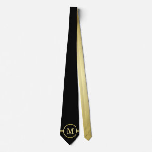 Cravate Élégant or Monogramme personnalisé sur noir