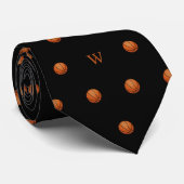 Cravate Élégant Orange Basketball Monogramme Initiales Noi (Roulé)