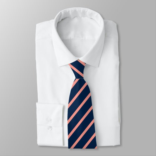 Cravate Élégant Oxford Blue et Saumon Diagonal Stripes (Attaché)