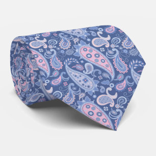 Cravate Elégant Paisley floral bleu et rose