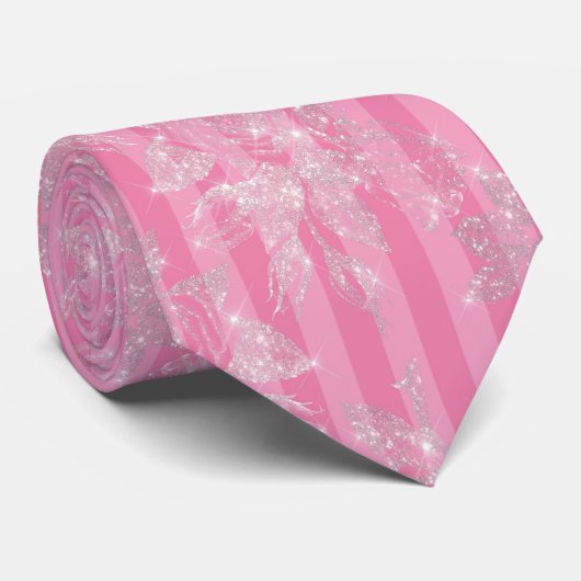 Cravate Élégant Parties scintillant en argent Fleurs Motif (Roulé)