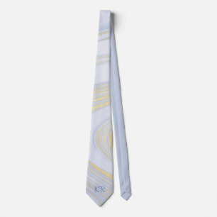 Cravate Élégant Pastel Blue Gold Marble Initiales Motif