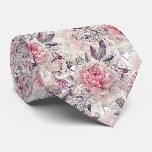 Cravate Élégant Peonies Roses (Roulé)