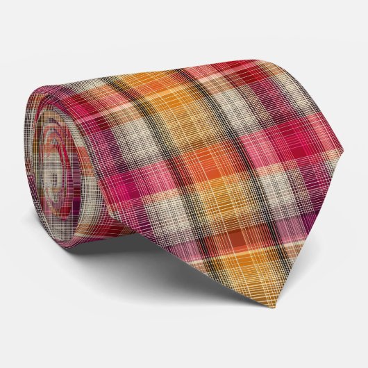 Cravate Elegant Pink and Yellow Plaid Gingham Pattern (Roulé)