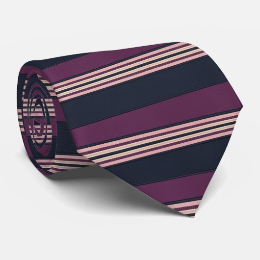 Cravate Elegant Plum & Navy Multi-Stripe  (Roulé)
