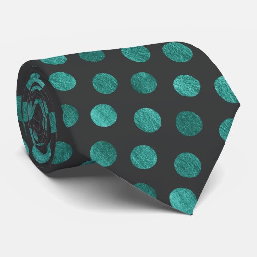 Cravate Elégant Polka Turquoise Point Personnalisé Charcoa (Roulé)