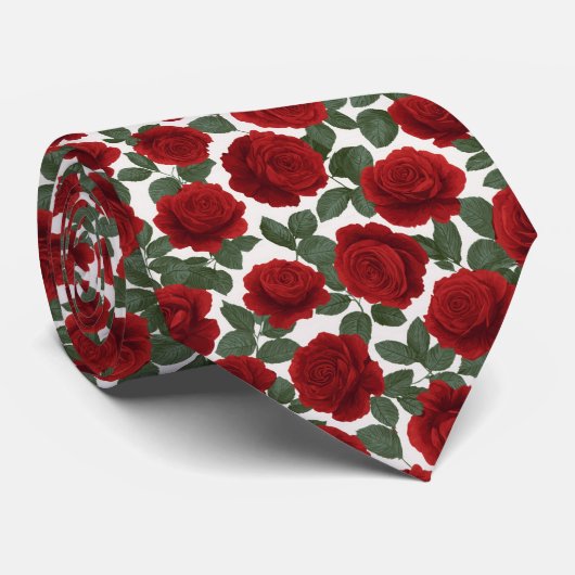 Cravate Elegant Red Rose Seamless Floral Pattern (Roulé)
