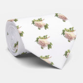 Cravate Elégant rose à fleurs blanc peachy orange foncé (Roulé)