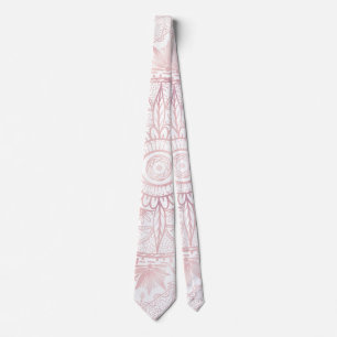 Cravate Elégant Rose Blanc Or Oeil Soleil Lune Mandala