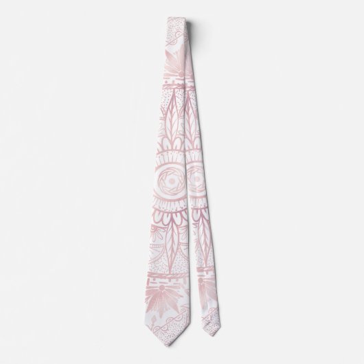 Cravate Elégant Rose Blanc Or Oeil Soleil Lune Mandala (Devant)