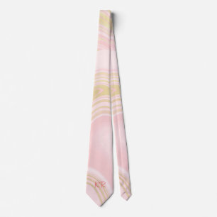 Cravate Élégant Rose or marbre Motif Initiales