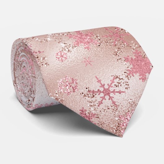 Cravate Élégant rose or Noël Snowflake Motif (Roulé)