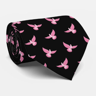 Cravate Elégant rose Pigeon sur noir Motif sans couture