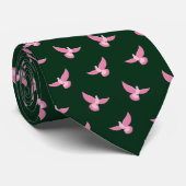 Cravate Élégant rose Pigeon sur vert foncé Motif sans cout (Roulé)