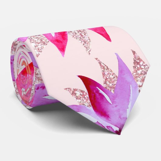 Cravate Elégant rose violet Parties scintillant Aquarelle  (Roulé)