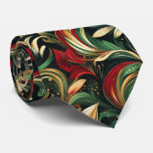 Cravate Élégant Rouge, Vert & Or Abstrait Feuilles de marg (Roulé)