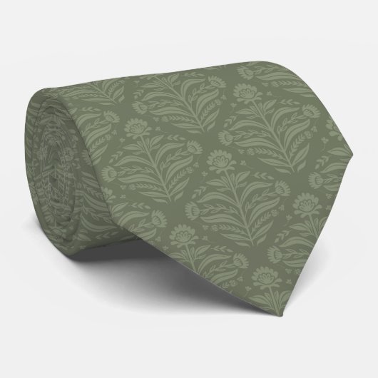 Cravate Elegant Sage Green Damask Pattern (Roulé)