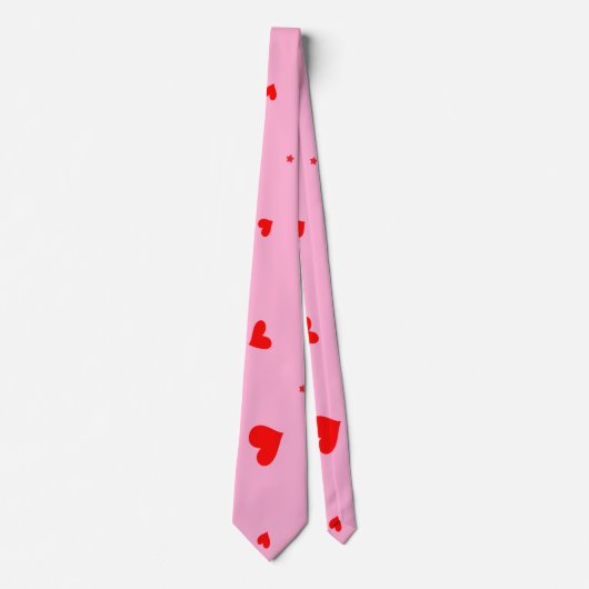 Cravate Élégant Saint-Valentin Cœurs Rouges Rose (Devant)