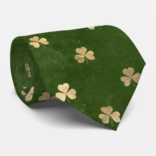 Cravate Élégant Shamrock d'or vert (Roulé)
