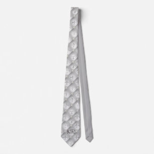 Cravate Elegant Silver Gray Fleur de Lis Pattern Initials