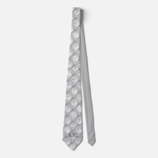 Cravate Elegant Silver Gray Fleur de Lis Pattern Initials (Devant)