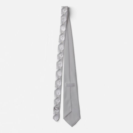 Cravate Elegant Silver Gray Fleur de Lis Pattern Initials (Dos)