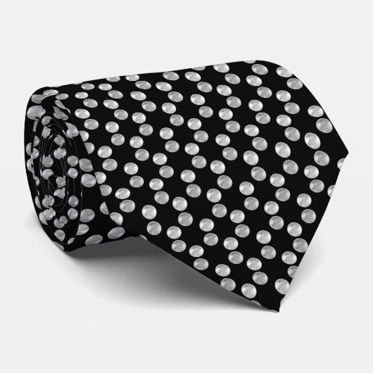 Cravate Elegant Silver Hexagon Geometric Pattern on Black (Roulé)