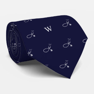 Cravate Elégant Stethoscope Docteur Cadeau Monogramme bleu