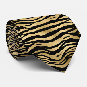 Cravate élégant tigre en or noir imprimé motif carrelé