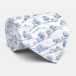 Cravate Élégant Toile Bleu Scènes Pastorales Françaises Vi