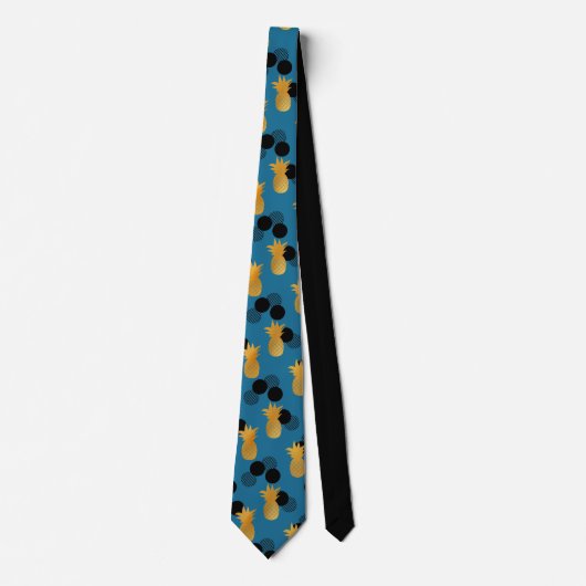 Cravate Élégant Tropical Gold Pineappy Black Polka Dot (Devant)