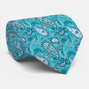 Cravate Elégant Turquoise et bleu Floral Paisley