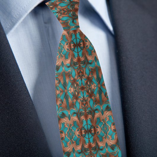 Cravate Élégant Turquoise et Motif en cuivre