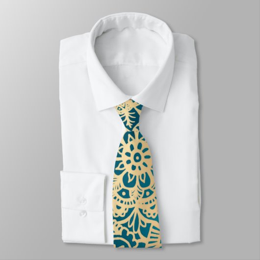 Cravate Élégant Turquoise Vert or Mandala Motif (Attaché)