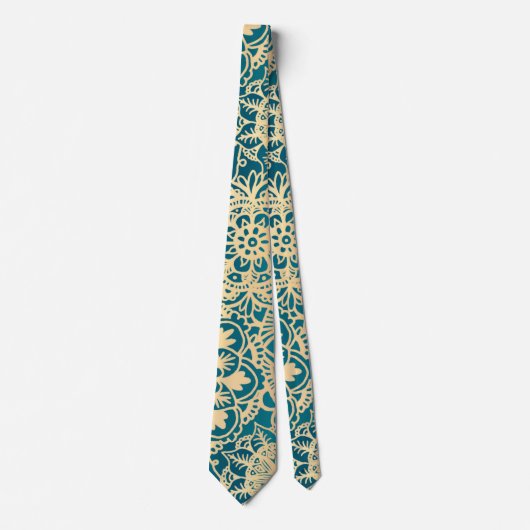 Cravate Élégant Turquoise Vert or Mandala Motif (Devant)